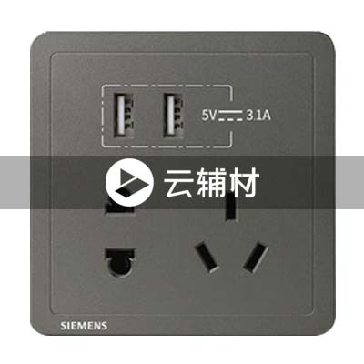 西门子致琦月银灰10A二三级插座+双口3.1A USB插座