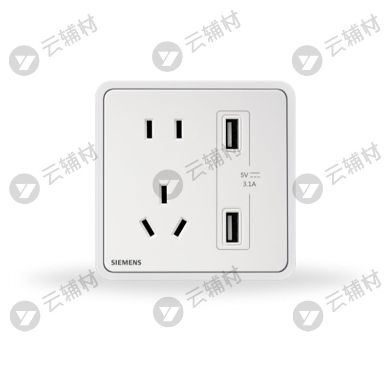 西门子睿绎辰曦白10A联体二三极+3.1A二口USB插座